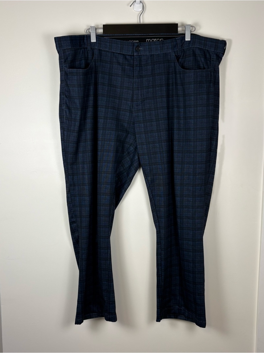 Marco Men’s Navy Plaid Dress Pants Low Rise Straight Leg Stretch Size 46
